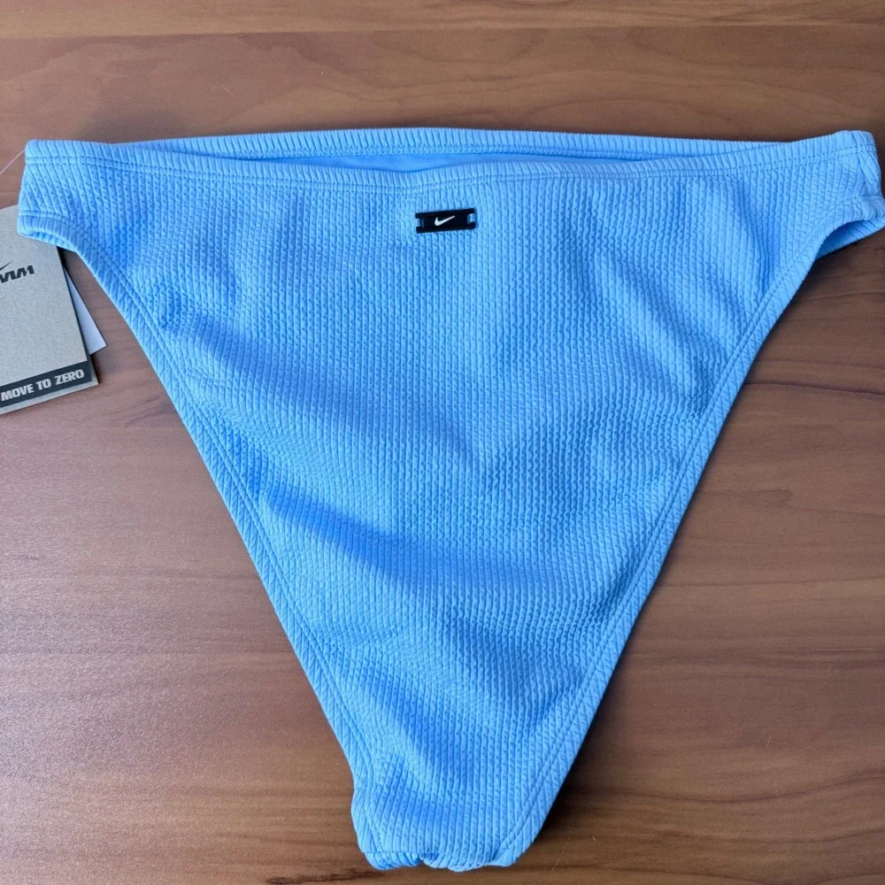 Nike‎ Swim Womens High Waist Bikini Bottoms Light Blue Textured NESSD234 XL NEW